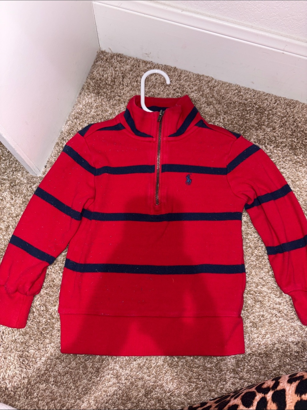 Ralph Lauren Red and Navy Striped Zip-Up Pullover